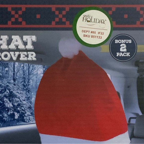 Meridian Point Holiday Santa Hat Car Seat Headrest Covers Auto Accessory Car Decoration 2